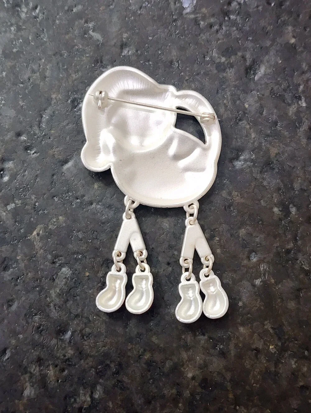 Vintage Christmas Enamel Silver Tone Santa Cat Dangling Legs Holiday Brooch Pin